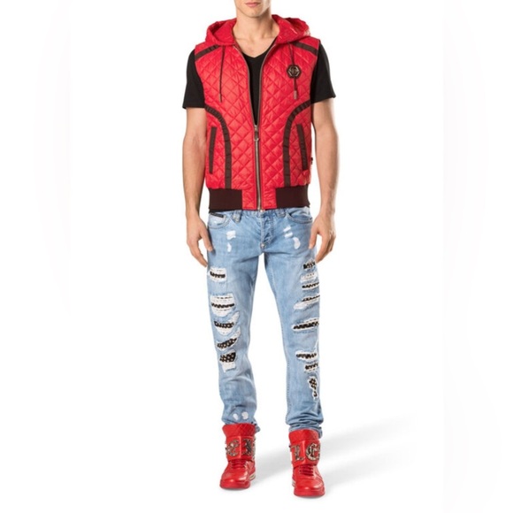 Philipp Plein Orange Quilted Gilet Puffer Vest with Black Details Size Large - Picture 12 of 12